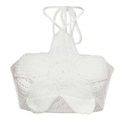 Pure Color Halter Lace-up Cutout Knitted Camisole Fendax 0
