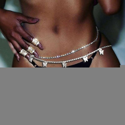 Shiny Rhinestone Butterfly Waist Chain