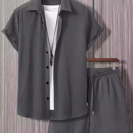 Jacquard Black And White Solid Color Suit Short Sleeve Fendax 0