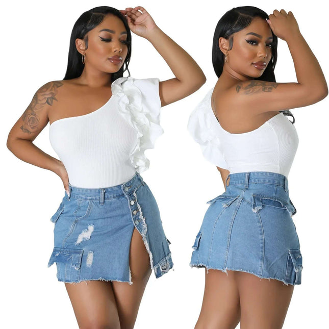 Ripped Pocket Denim Skirt Hip Skirt Fendax 0