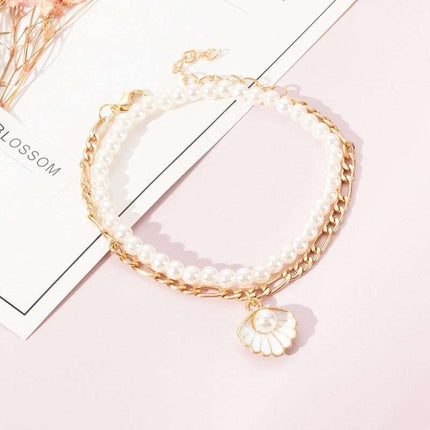 Women's Multi Layered Rice Beads Colorful Shell Pearl Feet Chain Fendax 0
