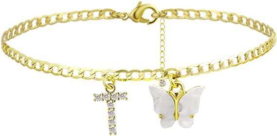 Butterfly Letter Feet Chain Fashion Inlaid Diamond Letter Acrylic Fendax 0