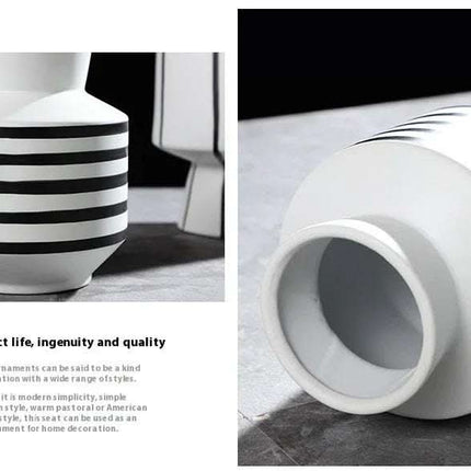 Black And White Striped Ceramic Vase Light Luxury Modern Home Fendax 0