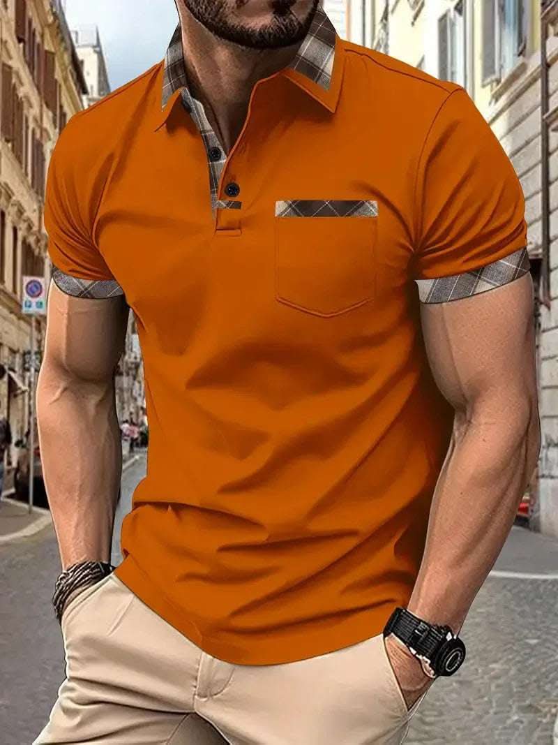 Season New Men's Short Sleeve Fashion Plaid Colorblock T-shirt Fendax 0