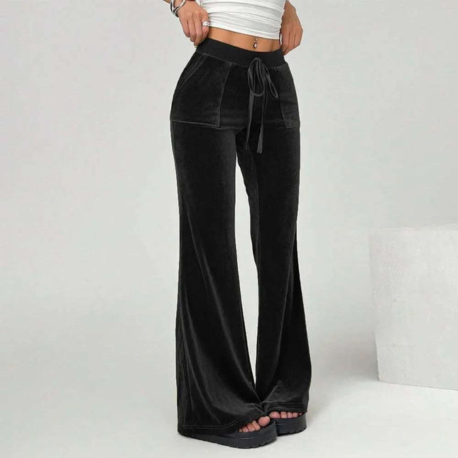 Simple Temperament Velvet Casual Pants Autumn And Winter Drawstring Leg Slimming Wide Leg Trousers Fendax 0