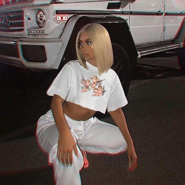 Angel Print Crop Top Short Sleeve T-shirt Fendax 0