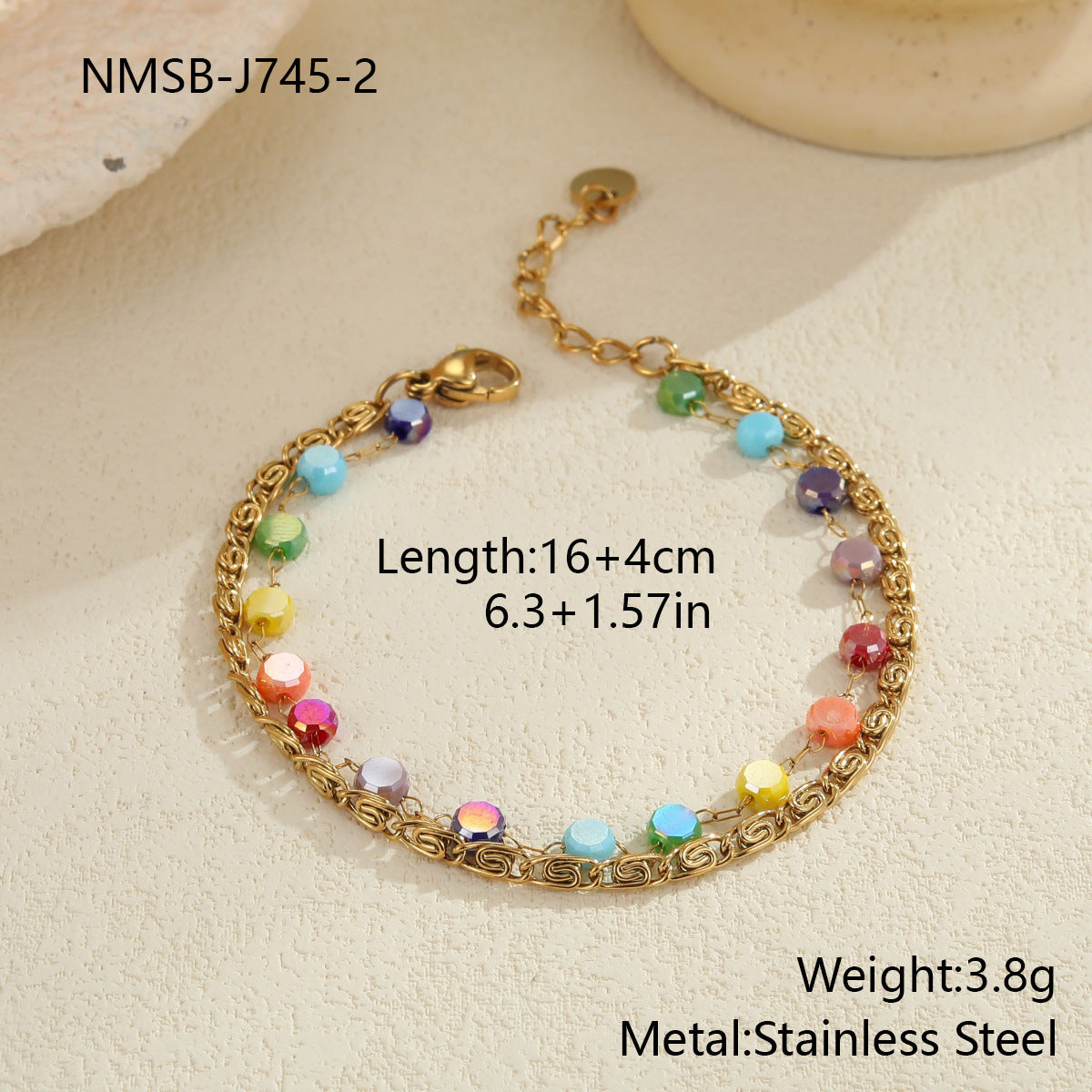 Zircon Necklace Stainless Steel Chain Beaded Bracelet