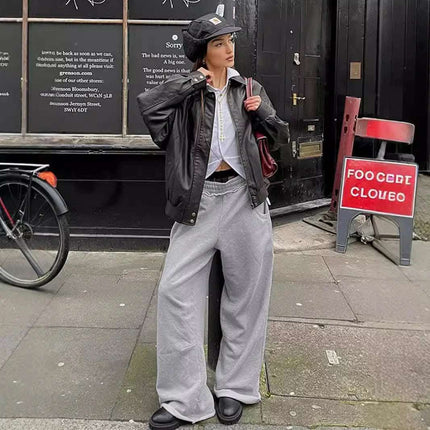 Fashion High Waist Loose Wide Legs Comfortable Gray All-match Commute Street Casual Pants For Women Fendax 0