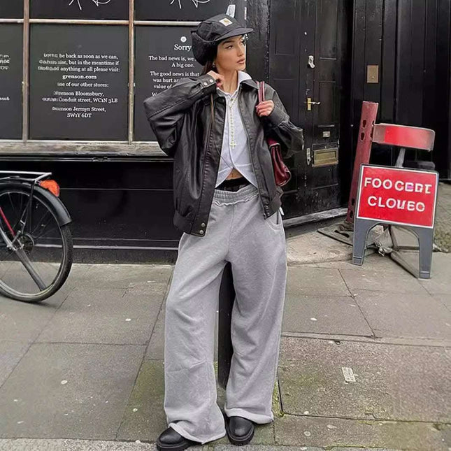 Fashion High Waist Loose Wide Legs Comfortable Gray All-match Commute Street Casual Pants For Women Fendax 0
