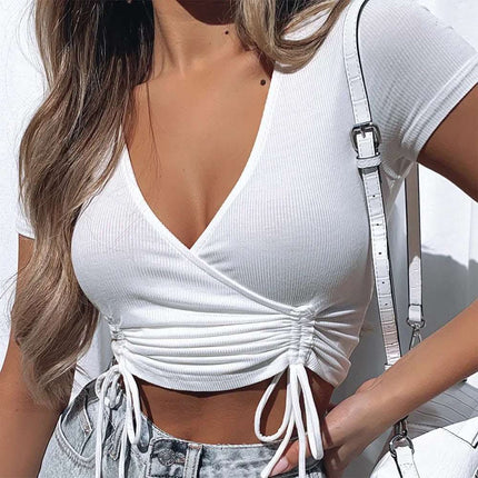 Short Sleeve V-neck Sexy Drawstring Top Fendax 0