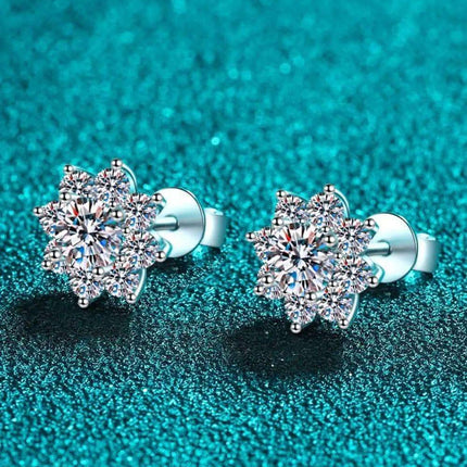 1 Carat Moissanite Flower Earrings - 925 Sterling Silver Elegance