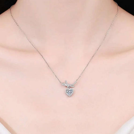 1 Carat Moissanite Heart Pendant Necklace - Minimalist Silver Jewelry
