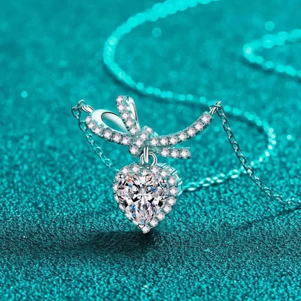 1 Carat Moissanite Heart Pendant Necklace - Minimalist Silver Jewelry