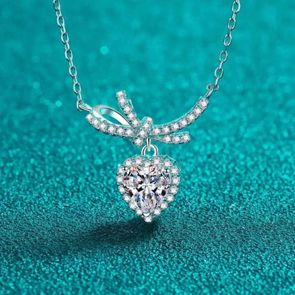 1 Carat Moissanite Heart Pendant Necklace - Minimalist Silver Jewelry