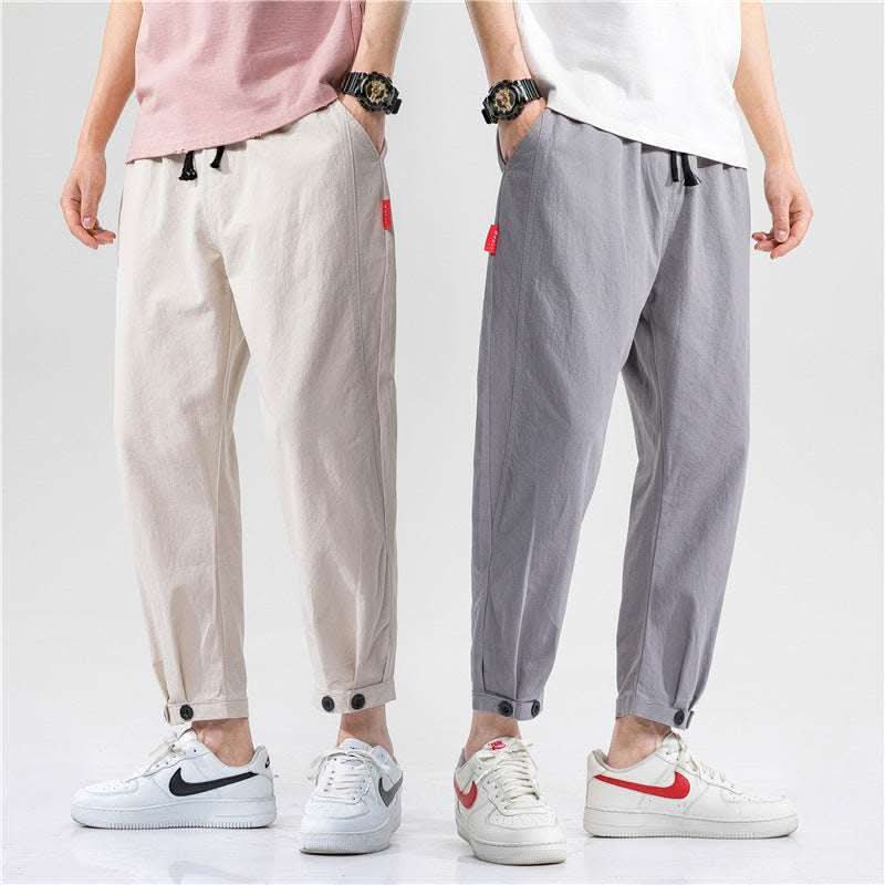 Men's Straight Casual Loose Cotton And Linen Cropped Pants