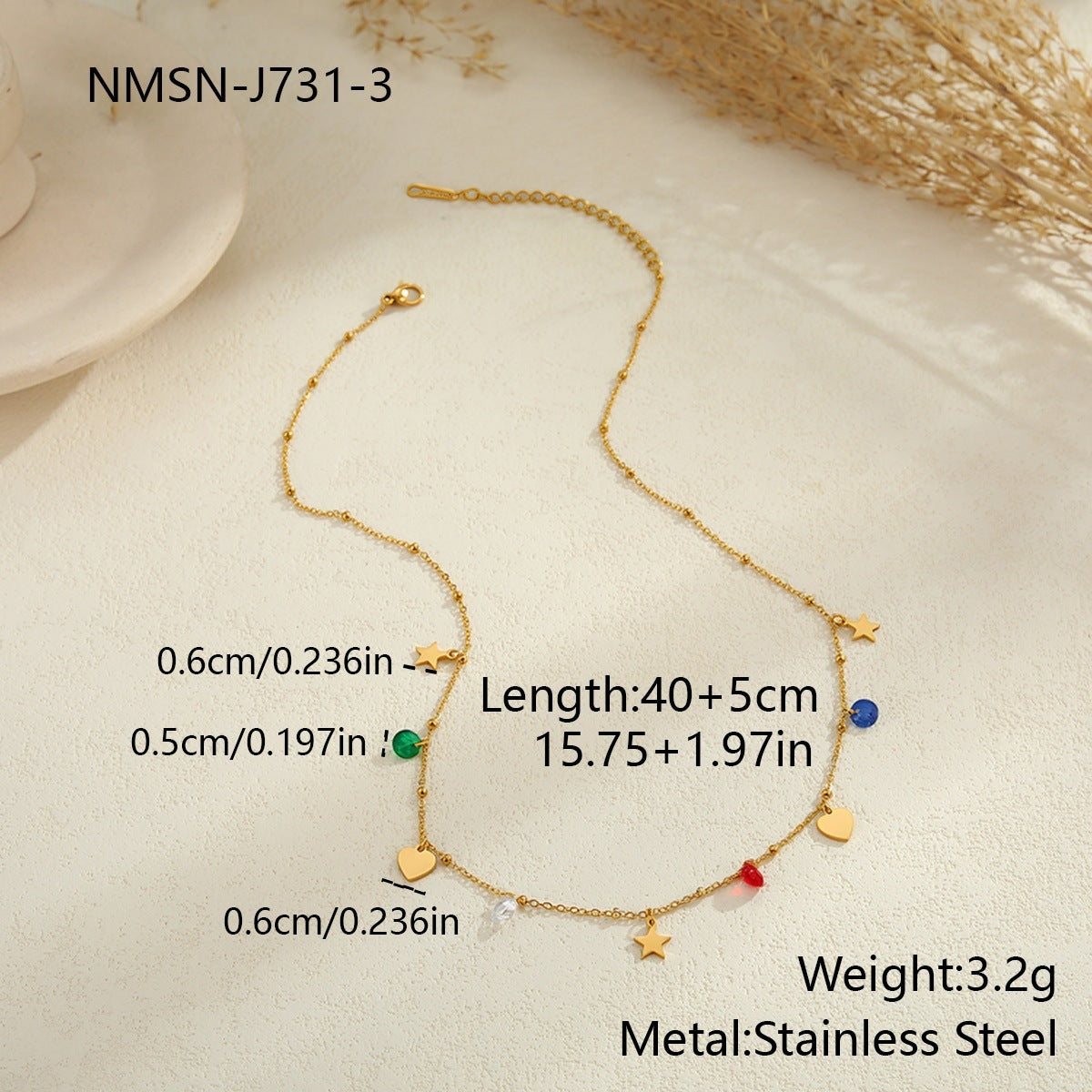 Zircon Necklace Stainless Steel Chain Beaded Bracelet