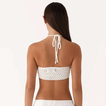 Pure Color Halter Lace-up Cutout Knitted Camisole Fendax 0