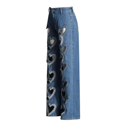 High Waist Hollowed Heart Shape Wide Leg Jeans Fendax 0