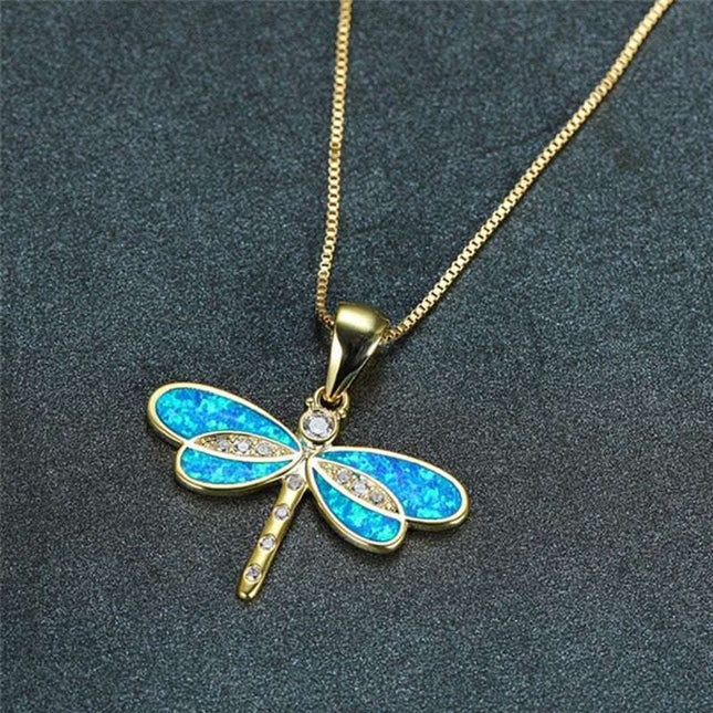 Simulated Opal Dragonfly Ladies' Pendant Necklace Fendax 0