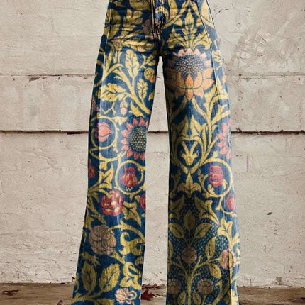 Plus Size Women's Casual Pants Thin Imitation Denim Wide Leg Fendax 0