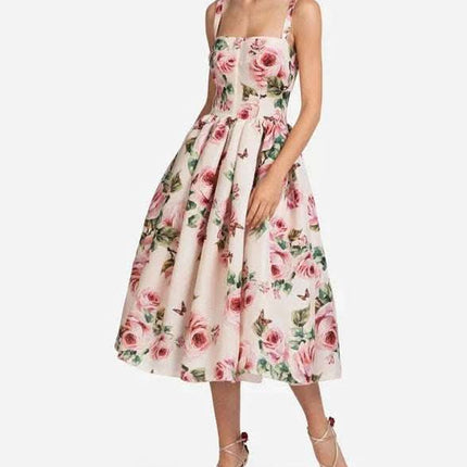 Rose print puffy dress