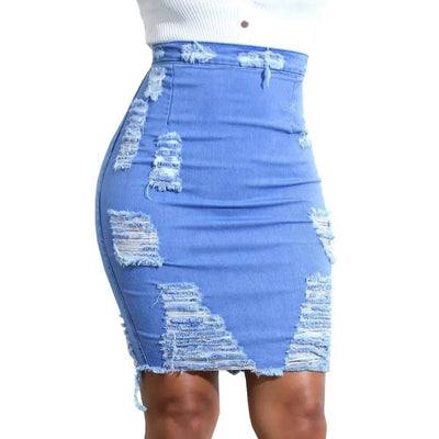 Hole bag hip skirt denim skirt