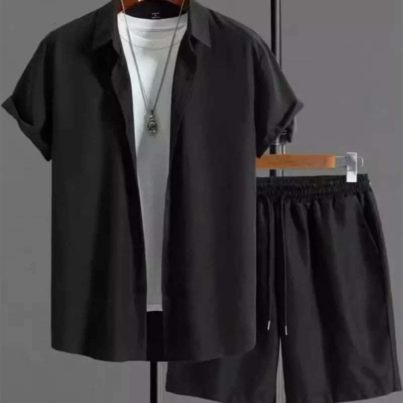 Jacquard Black And White Solid Color Suit Short Sleeve