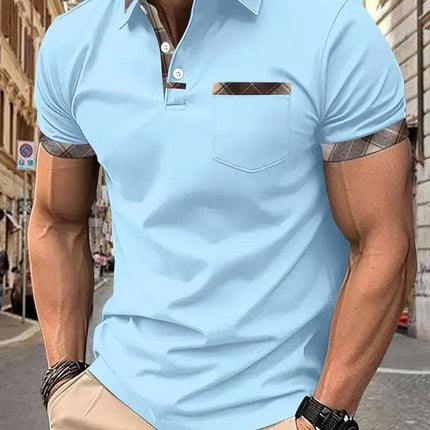 Season New Men's Short Sleeve Fashion Plaid Colorblock T-shirt Fendax 0