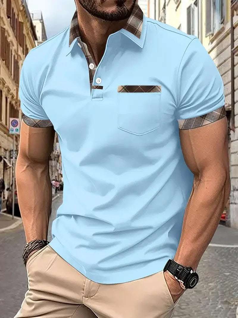 Season New Men's Short Sleeve Fashion Plaid Colorblock T-shirt Fendax 0