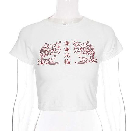 Velvet Chinese Character Fish Crop Top Fendax 0
