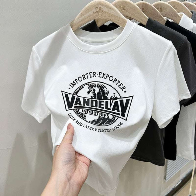 Retro Slim-fit Crop-top Women's Short-sleeved T-shirt Fendax 0