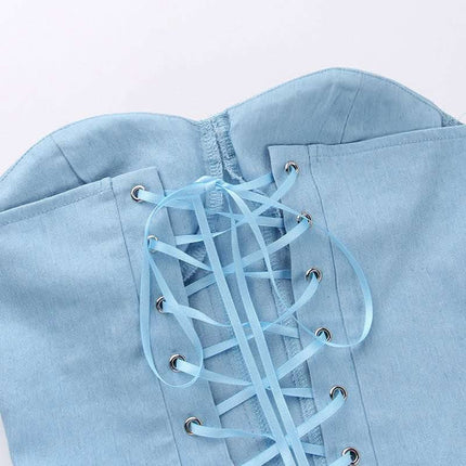 Y2K Denim Tube Vest Top With Back-tied Design INS Fashion Crop Corset Tank For Women Clothing Fendax 0