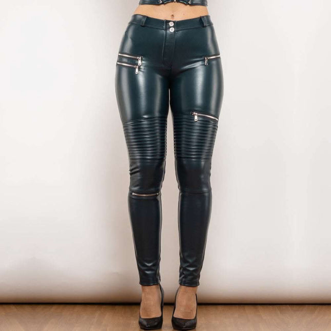 Shascullfites Melody Biker Pants Middle Waist Blue Leather Pants Pu Coating Windshield Waterproof Pants Slim Faux Leather Pants Fendax 4