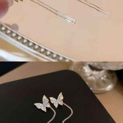 925 Silver Needle Long Tassel Butterfly Earrings Fendax 0