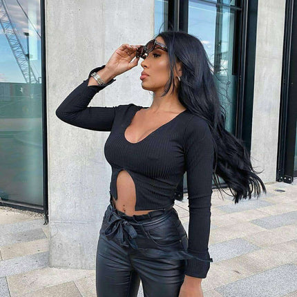 Fashion Black Sexy Hang Striped Top