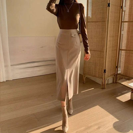 Hip Skirt Mid-length Design Half Skirt High Waist Split Skirt Fendax 0
