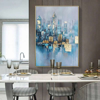 Modern Nordic Abstract Hand Painted Oil Painting Urban Architecture Gold Foil Light Luxury Entrance Decorative Painting Inkjet Drawing Core Fendax 0