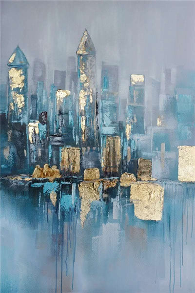 Modern Nordic Abstract Hand Painted Oil Painting Urban Architecture Gold Foil Light Luxury Entrance Decorative Painting Inkjet Drawing Core Fendax 0