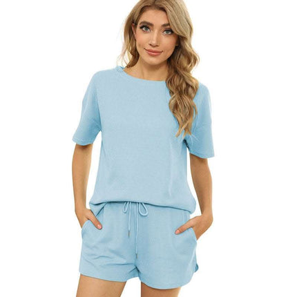 Short-sleeved Two-piece Threaded Sports Round Neck Casual Home Wear Fendax 0