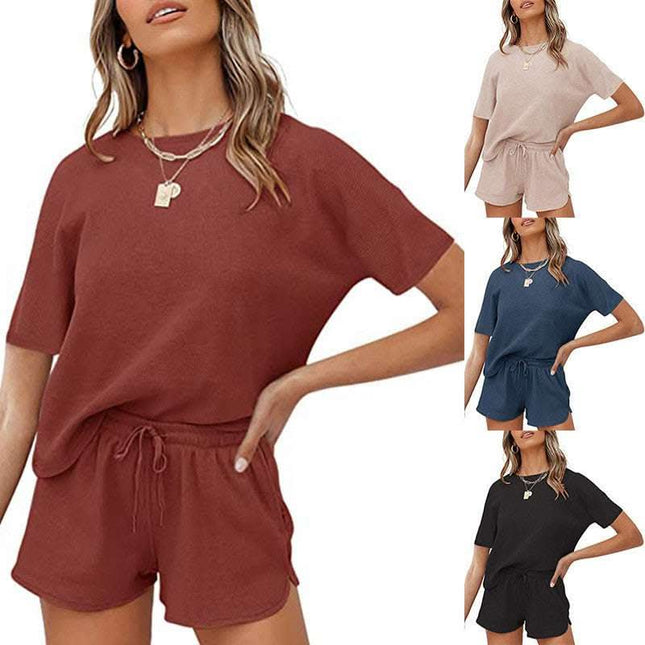 Short-sleeved Two-piece Threaded Sports Round Neck Casual Home Wear Fendax 0