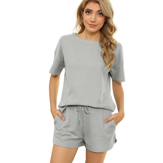 Short-sleeved Two-piece Threaded Sports Round Neck Casual Home Wear Fendax 0