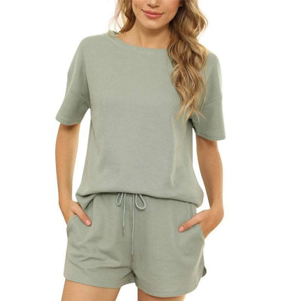 Short-sleeved Two-piece Threaded Sports Round Neck Casual Home Wear Fendax 0
