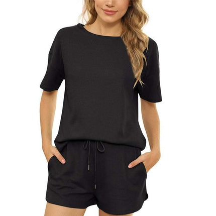 Short-sleeved Two-piece Threaded Sports Round Neck Casual Home Wear Fendax 0