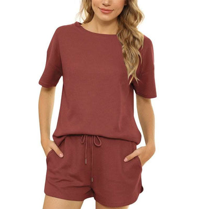 Short-sleeved Two-piece Threaded Sports Round Neck Casual Home Wear Fendax 0