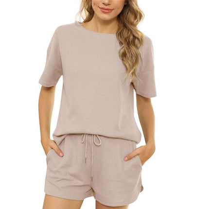 Short-sleeved Two-piece Threaded Sports Round Neck Casual Home Wear Fendax 0