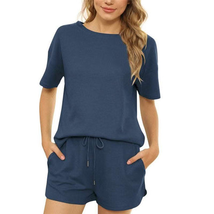 Short-sleeved Two-piece Threaded Sports Round Neck Casual Home Wear Fendax 0