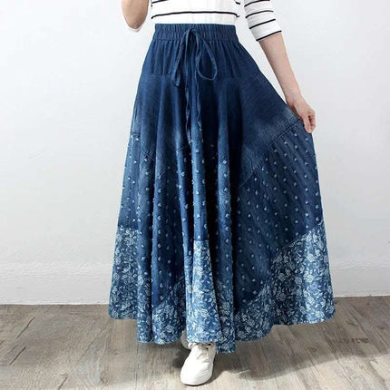 Denim Skirt, Half-length, Large-length Skirt, Printed High-waisted Skirt Fendax 0