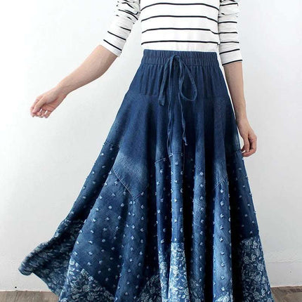 Denim Skirt, Half-length, Large-length Skirt, Printed High-waisted Skirt Fendax 0