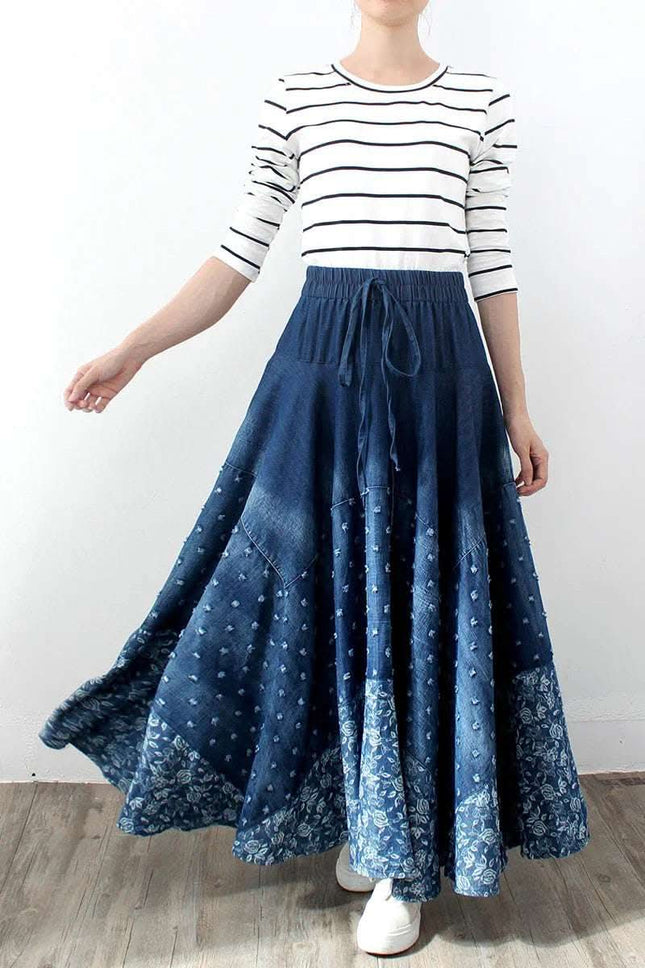 Denim Skirt, Half-length, Large-length Skirt, Printed High-waisted Skirt Fendax 0