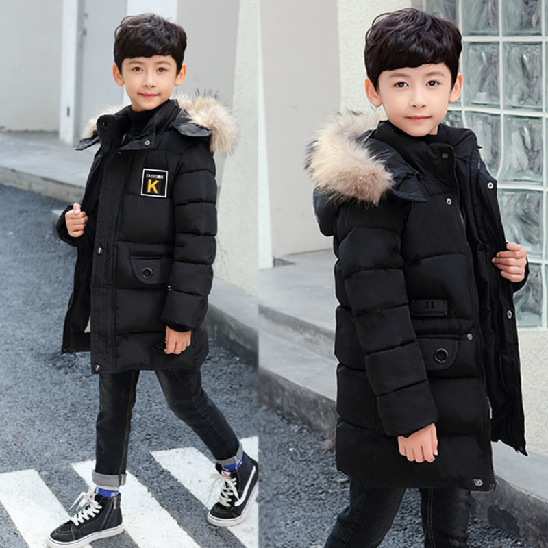 Children's Hooded Cotton Coat With Fur Collar
